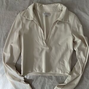 Babaton Cream Contour V-Neck Polo Long Sleeve